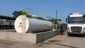Fleet bulk fuel storage compliance — above-ground diesel tank with bunding at South African fleet depot