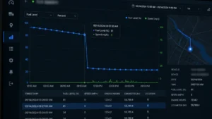 Fleet fuel data forensics — fuel level graph on monitoring dashboard showing siphoning event pattern