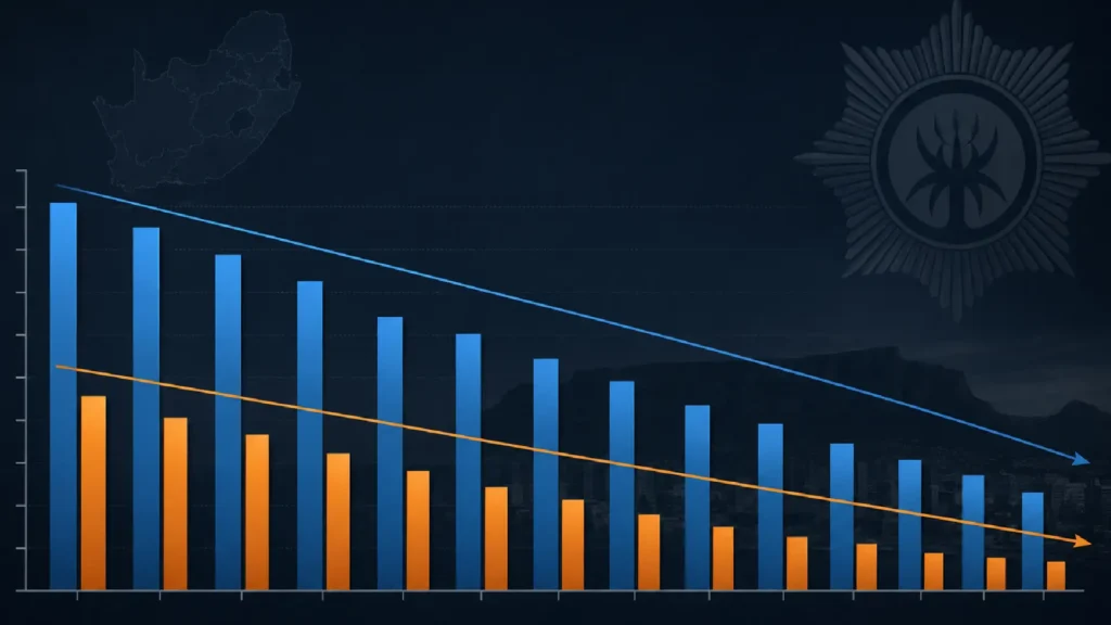 SAPS crime statistics fleet security — bar graph showing carjacking and truck hijacking trends by quarter