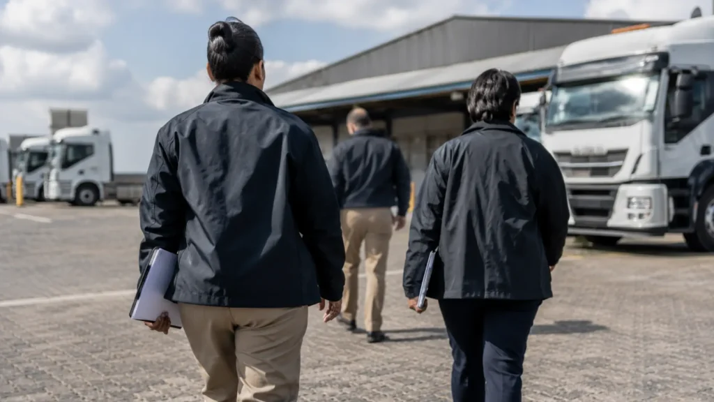 Immigration crackdown fleet employers — labour inspectors arriving at a South African fleet depot