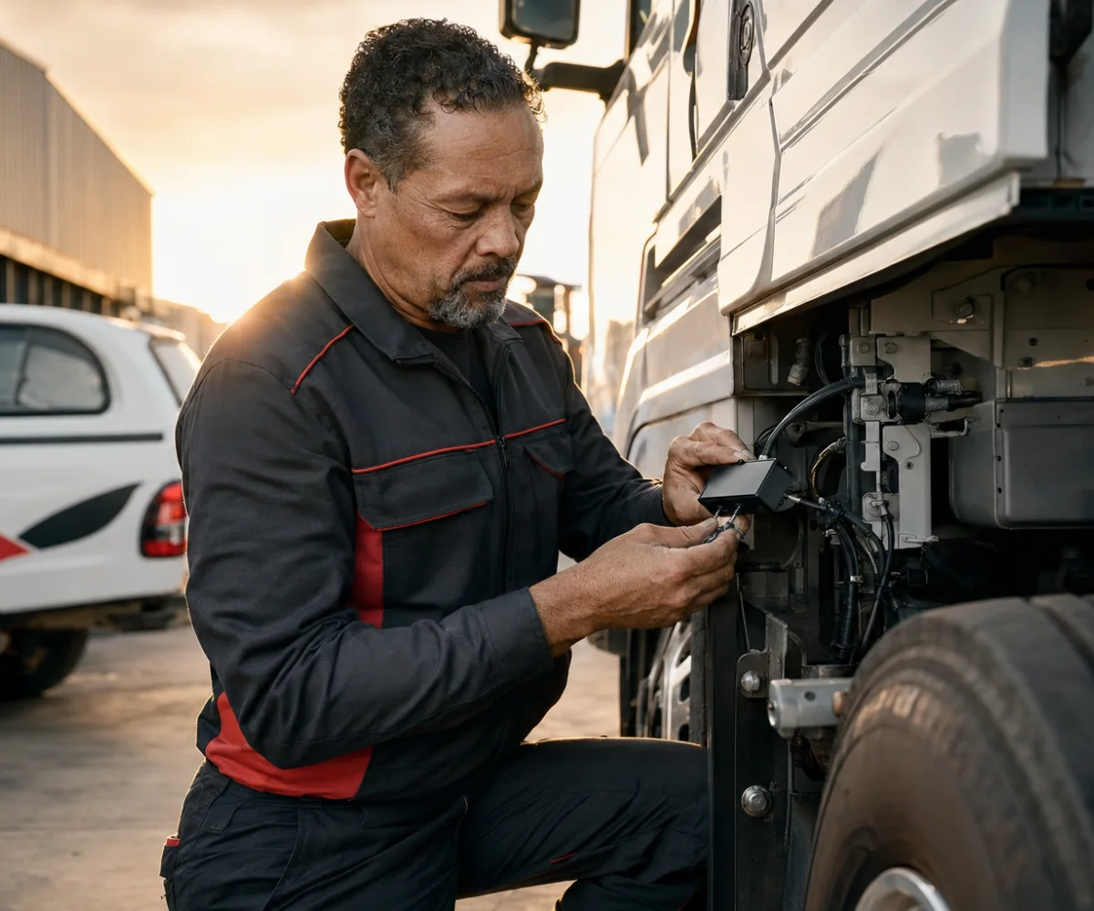 DigitFMS electronic security company technician servicing fleet GPS tracking in South Africa