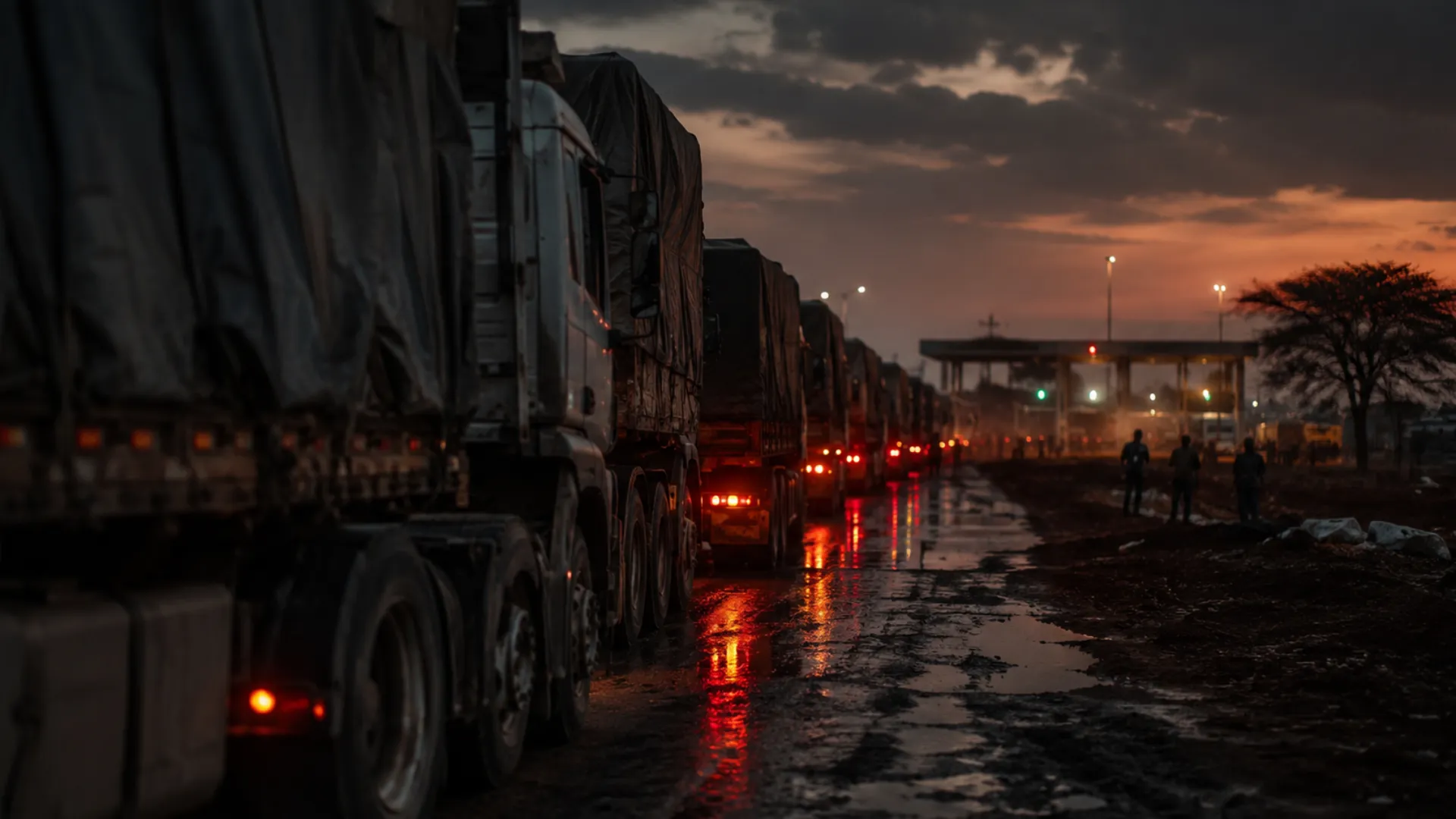 Trucks queuing at a South African border post, where border delays cost fleets up to R25,165 per 20-hour stop
