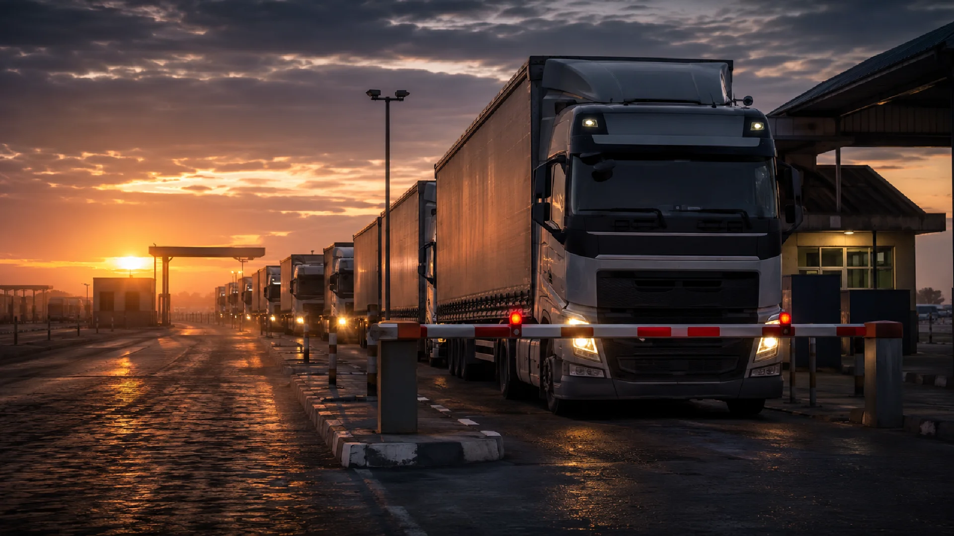 Trucks queuing at a Botswana border post ahead of the new border customs rule requiring BURS pre-clearance from 1 August