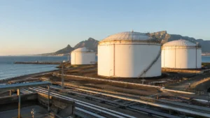 Strategic fuel reserves policy — fuel storage tanks at a South African terminal as the country plans compulsory emergency stocks