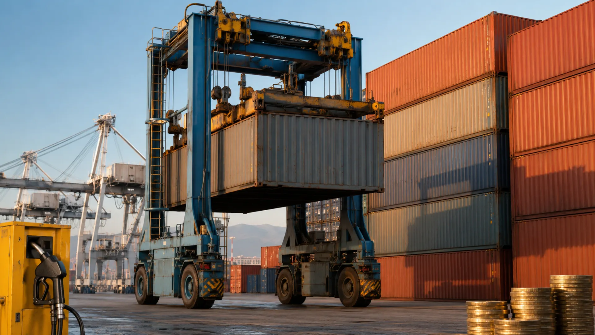 Transnet fuel surcharge relief — container handling equipment at a South African port as falling diesel tests the surcharge index
