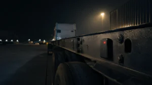 Covert non-powered asset tracking device fixed to a trailer chassis at night