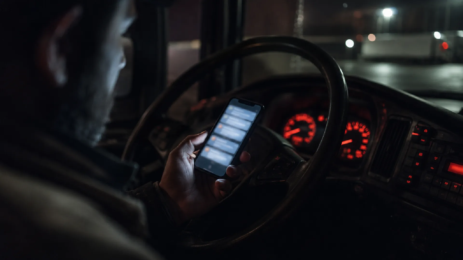 Truck driver receiving electronic infringement notices on his phone as AARTO fines truck operators nine times from one roadside stop