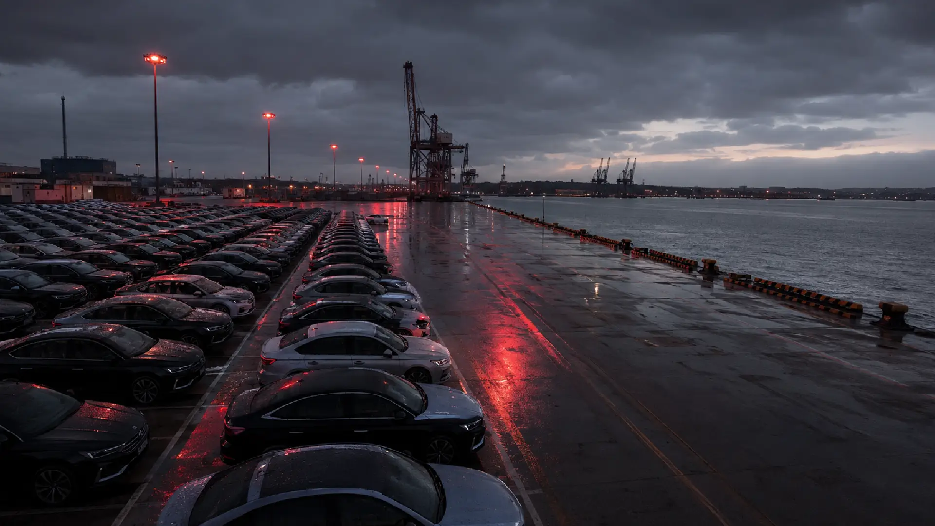 Export sedans waiting at a South African port as the AGOA extension leaves the 25% US tariff and an 83% export collapse in place