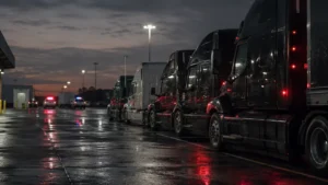 Trucks at an N3 stop during a multi-agency inspection as foreign truck driver enforcement reaches record scale in South Africa