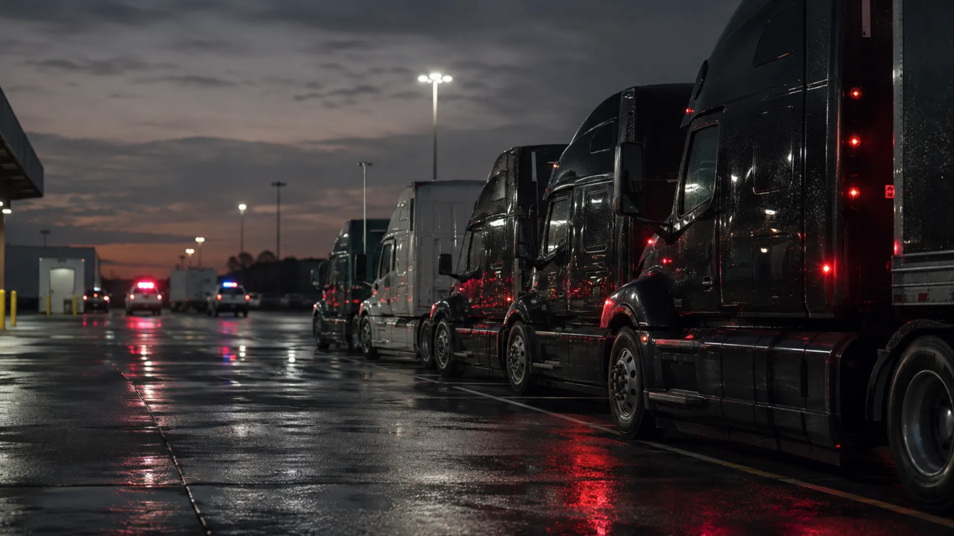 Trucks at an N3 stop during a multi-agency inspection as foreign truck driver enforcement reaches record scale in South Africa