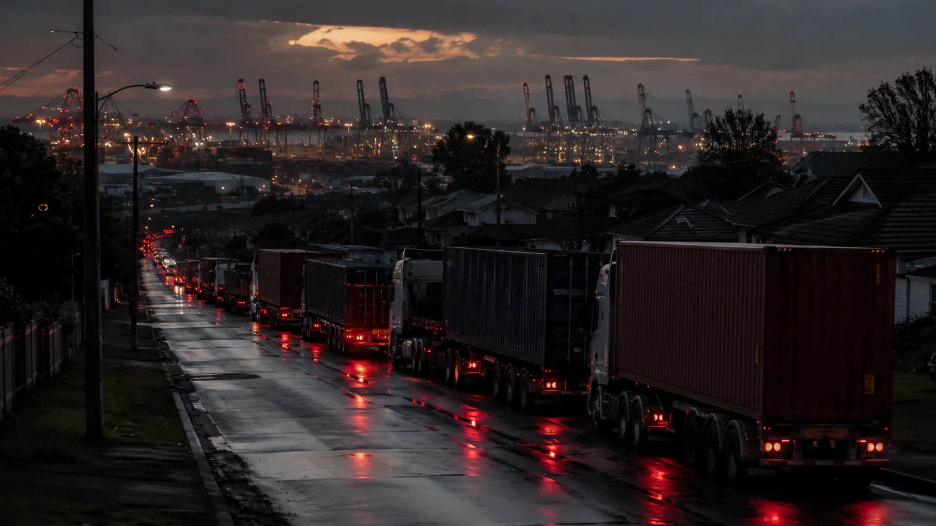 Heavy trucks queued on a Durban access road near the port, the congestion eThekwini's four-project freight strategy aims to clear