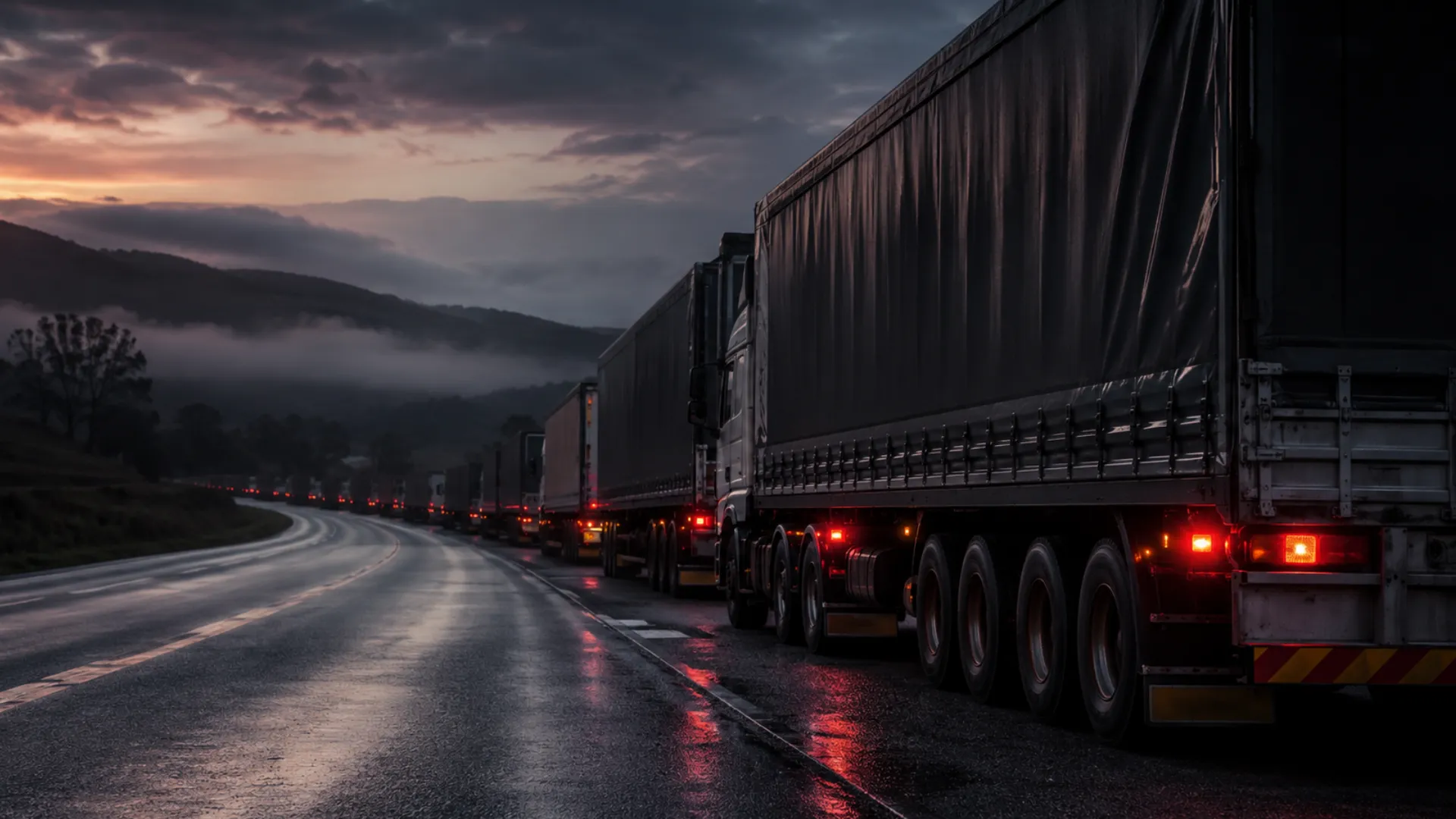 Trucks held on a highway shoulder as the truck driver shutdown threat returns to South Africa's N3 corridor in August 2026