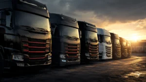 New medium and heavy trucks lined up at a South African dealership as truck sales in July 2026 hit multi-year highs