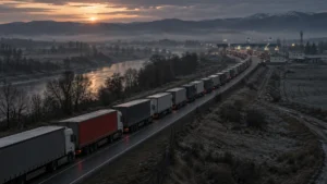 Trucks queuing on the N1 approach to Beitbridge border post during the September 2026 delays.