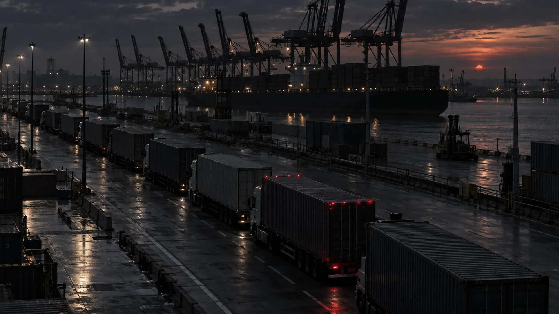 Container trucks queuing outside Durban Gateway Terminal during the September 2026 slot-booking delays.