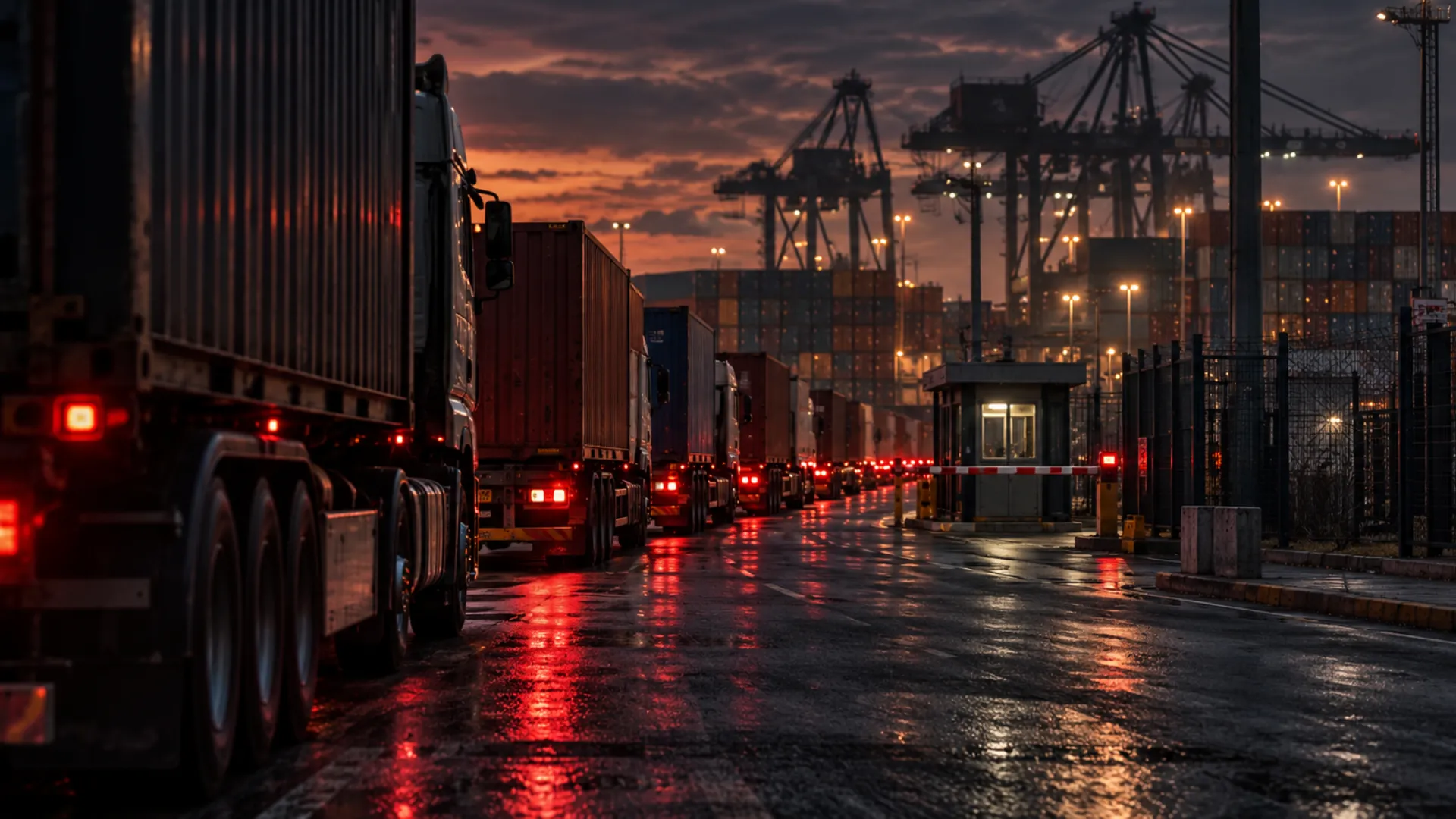Container trucks queued outside Durban Gateway Terminal as 140 hauliers take the terminal and eight shipping lines to the Competition Commission