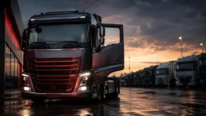 New heavy truck leaving a South African dealership as truck sales in August 2026 rise 10.1% for heavies and 16.3% for MCVs