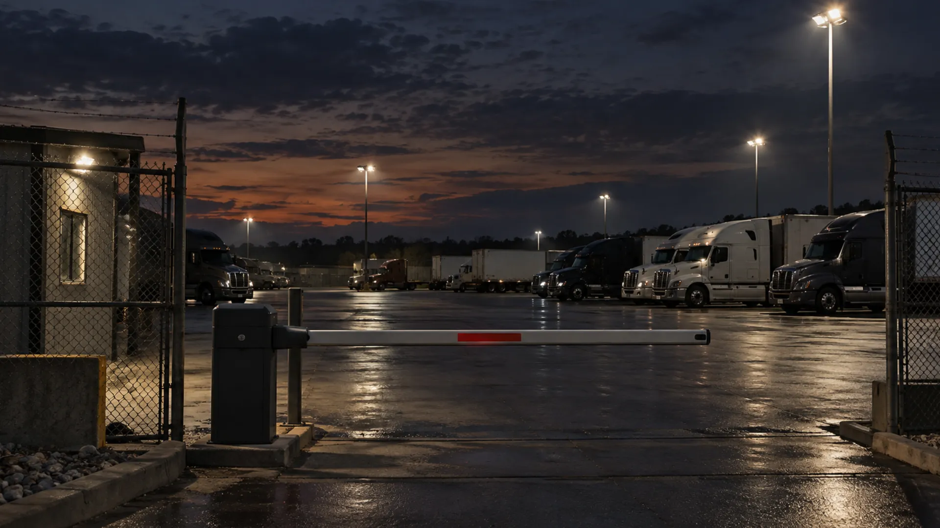 Trucks parked overnight at a gated South African truck stop after the 2026 National Truck Stop Framework launch