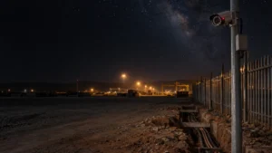 Copper cable theft prevention: night-vision camera watching a cable trench at a remote site