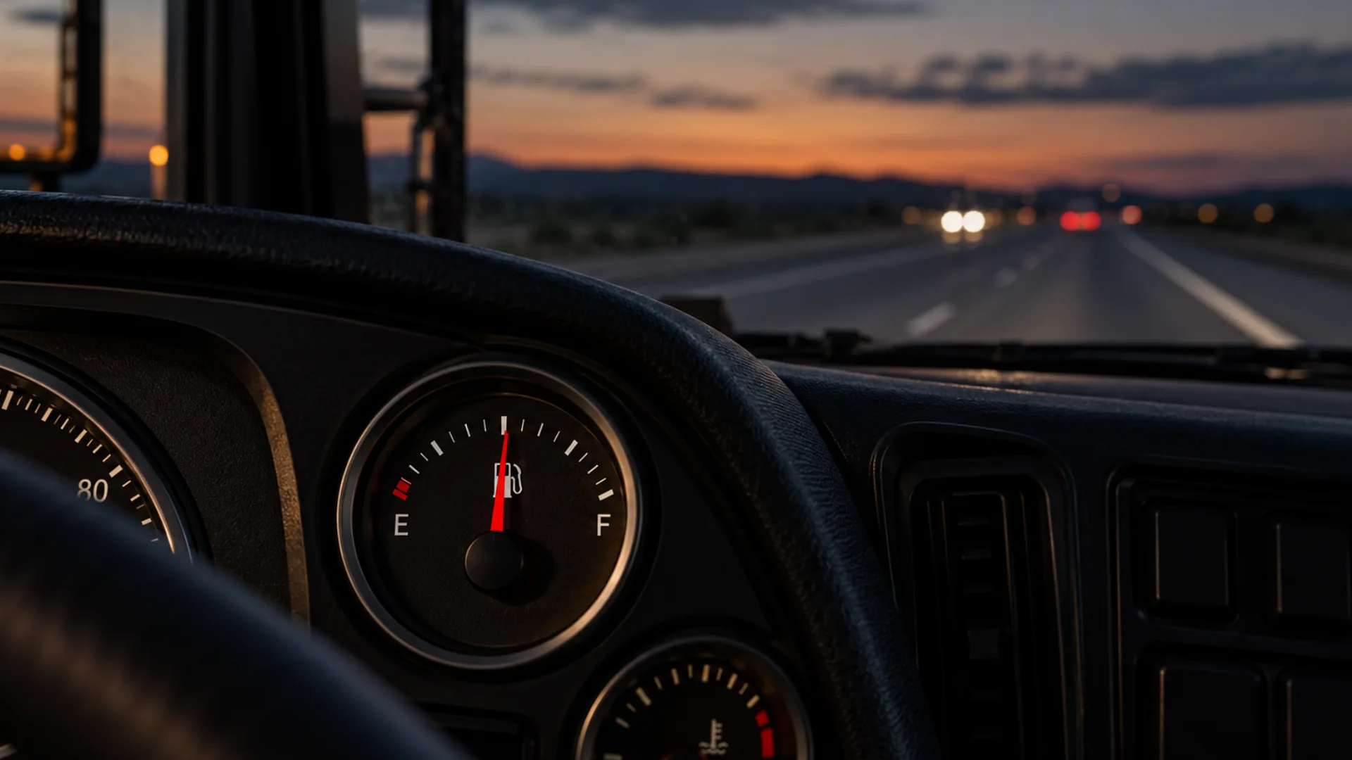 Truck fuel gauge on an open highway as the diesel levy cut 2026 lowers diesel prices in South Africa from 4 November.