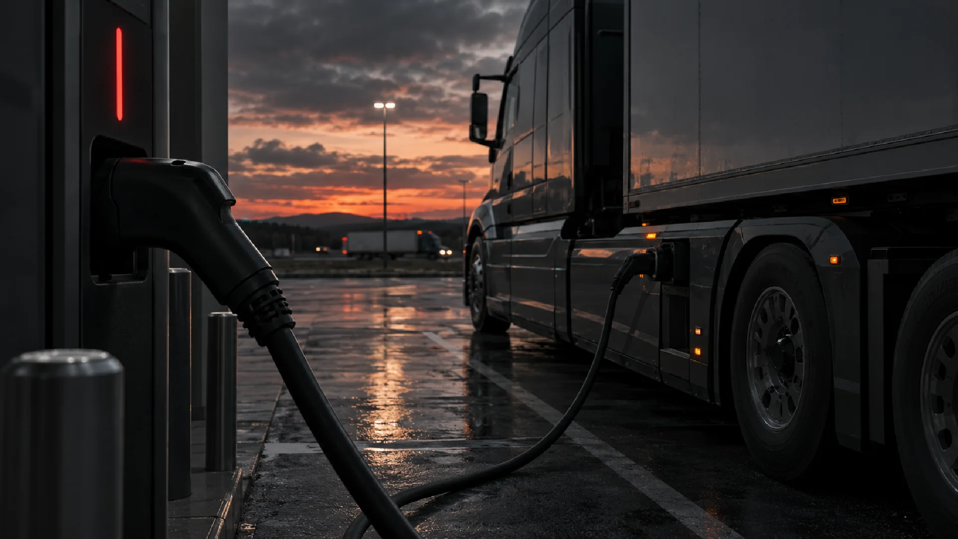Electric truck-tractor at a highway charger during the electric truck trial 2026 on South Africa's N3 corridor.