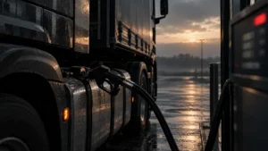 Truck at a diesel pump as the November diesel price 2026 projection eases to about R1.38 a litre in South Africa.